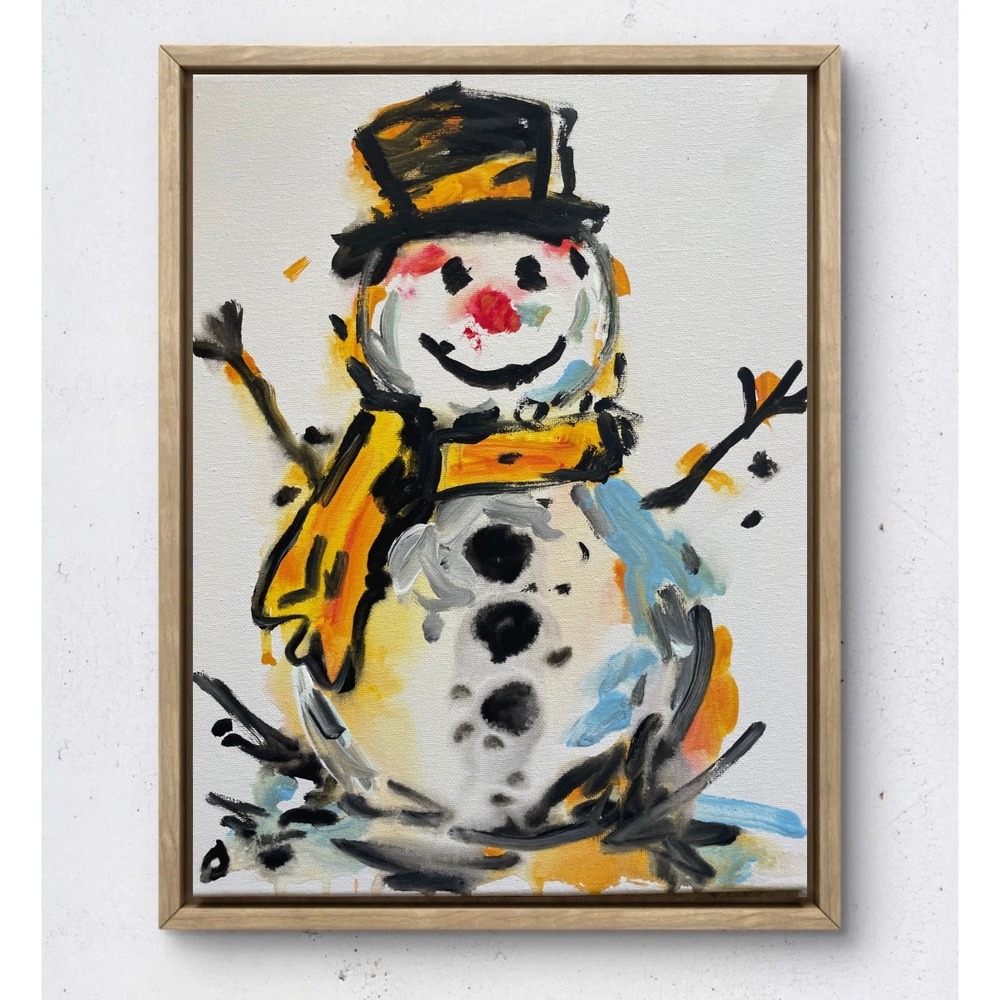 OMAN Original Painting Snowman Abstract Expressionist 11x14 Canvas Modern Art